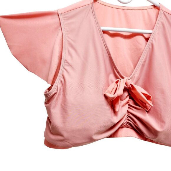 Plus Size 22W Pink V-Neck Crop Top Flutter Sleeves Front Knot Hanna Nikole - Picture 7 of 10